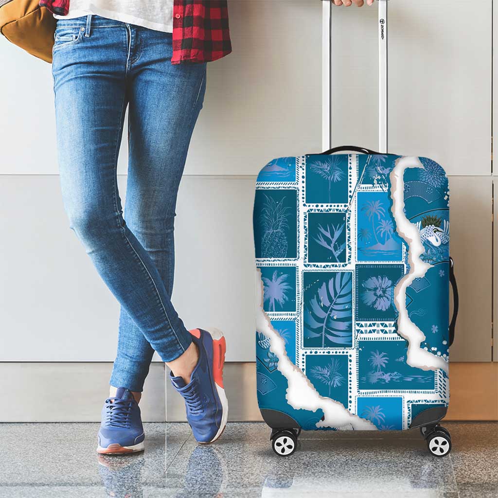 Hawaii Japanese Culture Blue Luggage Cover Spring Cranes Aloha Pattern