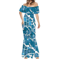 Hawaii Japanese Culture Blue Mermaid Dress Spring Cranes Aloha Pattern