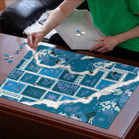 Hawaii Japanese Culture Blue Puzzle Spring Cranes Aloha Pattern