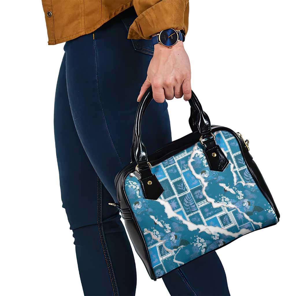 Hawaii Japanese Culture Blue Shoulder Handbag Spring Cranes Aloha Pattern