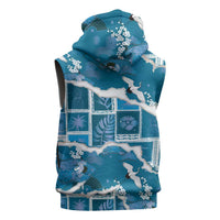 Hawaii Japanese Culture Blue Sleeveless Zip Hoodie Spring Cranes Aloha Pattern