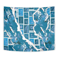 Hawaii Japanese Culture Blue Tapestry Spring Cranes Aloha Pattern