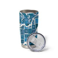 Hawaii Japanese Culture Blue Tumbler Cup Spring Cranes Aloha Pattern