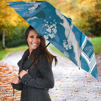 Hawaii Japanese Culture Blue Umbrella Spring Cranes Aloha Pattern