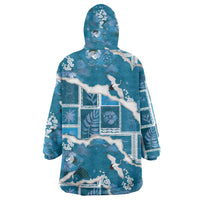 Hawaii Japanese Culture Blue Wearable Blanket Hoodie Spring Cranes Aloha Pattern