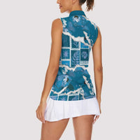 Hawaii Japanese Culture Blue Women Sleeveless Polo Shirt Spring Cranes Aloha Pattern