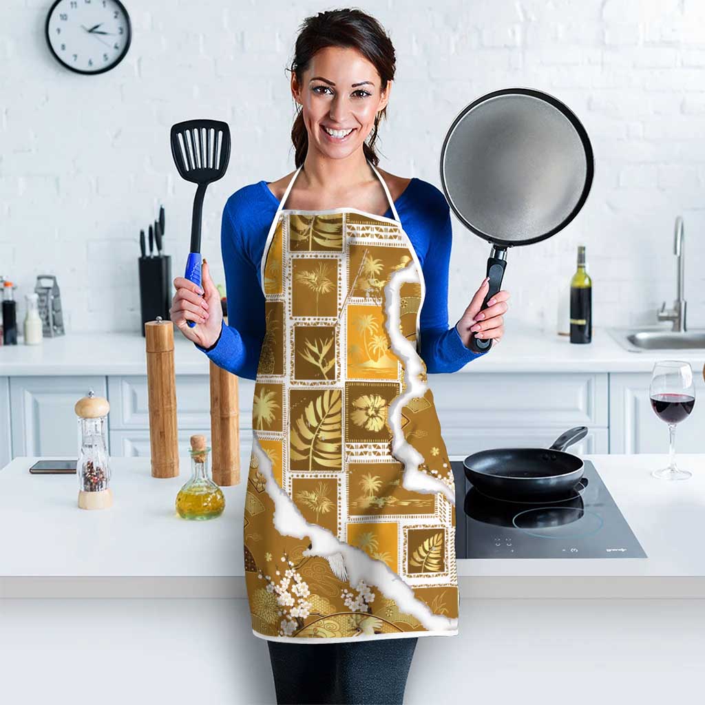 Hawaii Japanese Culture Gold Apron Spring Cranes Aloha Pattern