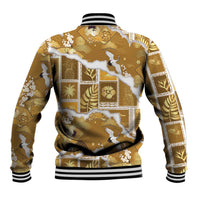 Hawaii Japanese Culture Gold Baseball Jacket Spring Cranes Aloha Pattern