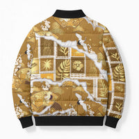 Hawaii Japanese Culture Gold Bomber Puffer Jacket Spring Cranes Aloha Pattern