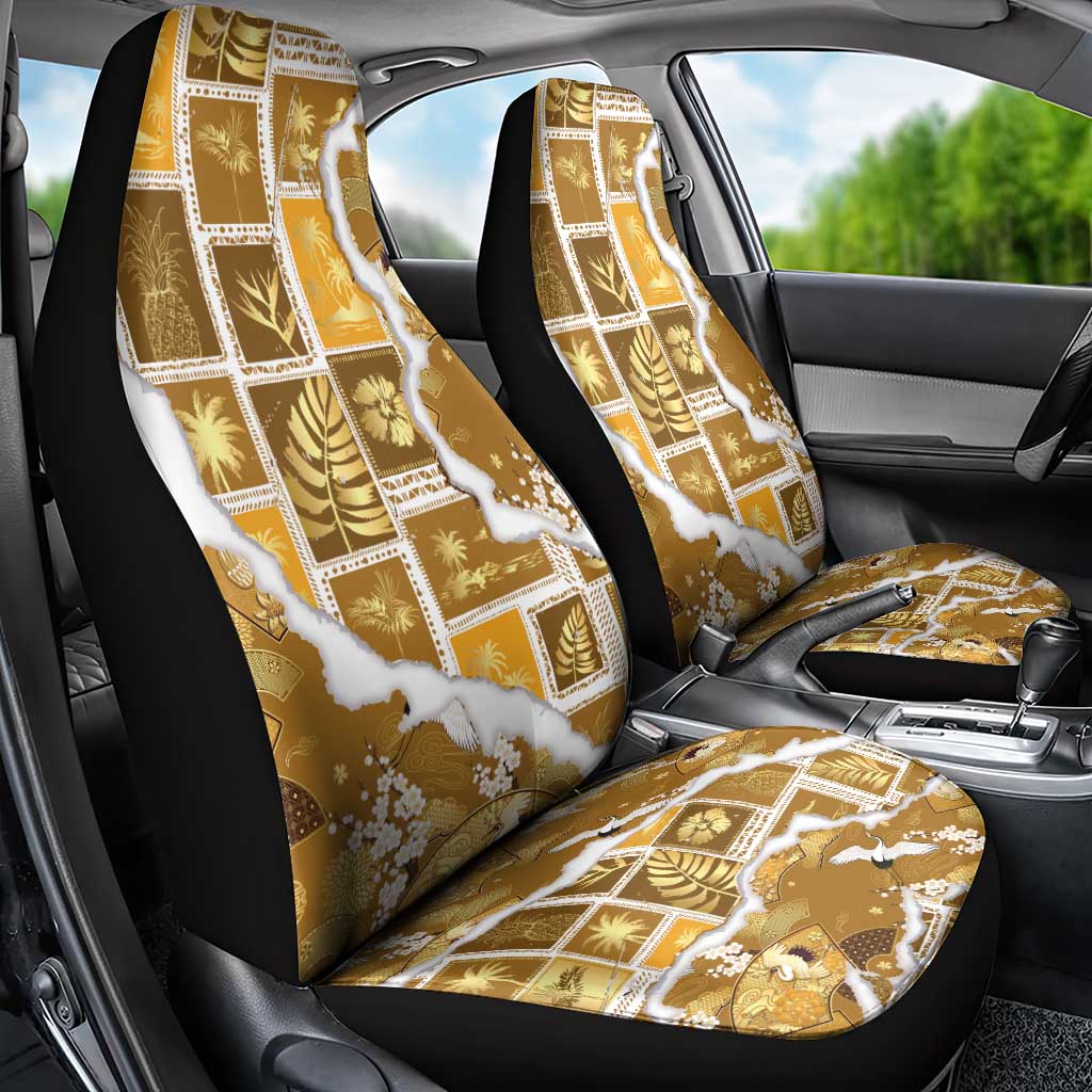 Hawaii Japanese Culture Gold Car Seat Cover Spring Cranes Aloha Pattern