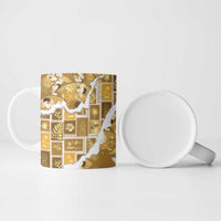 Hawaii Japanese Culture Gold Ceramic Mug Spring Cranes Aloha Pattern