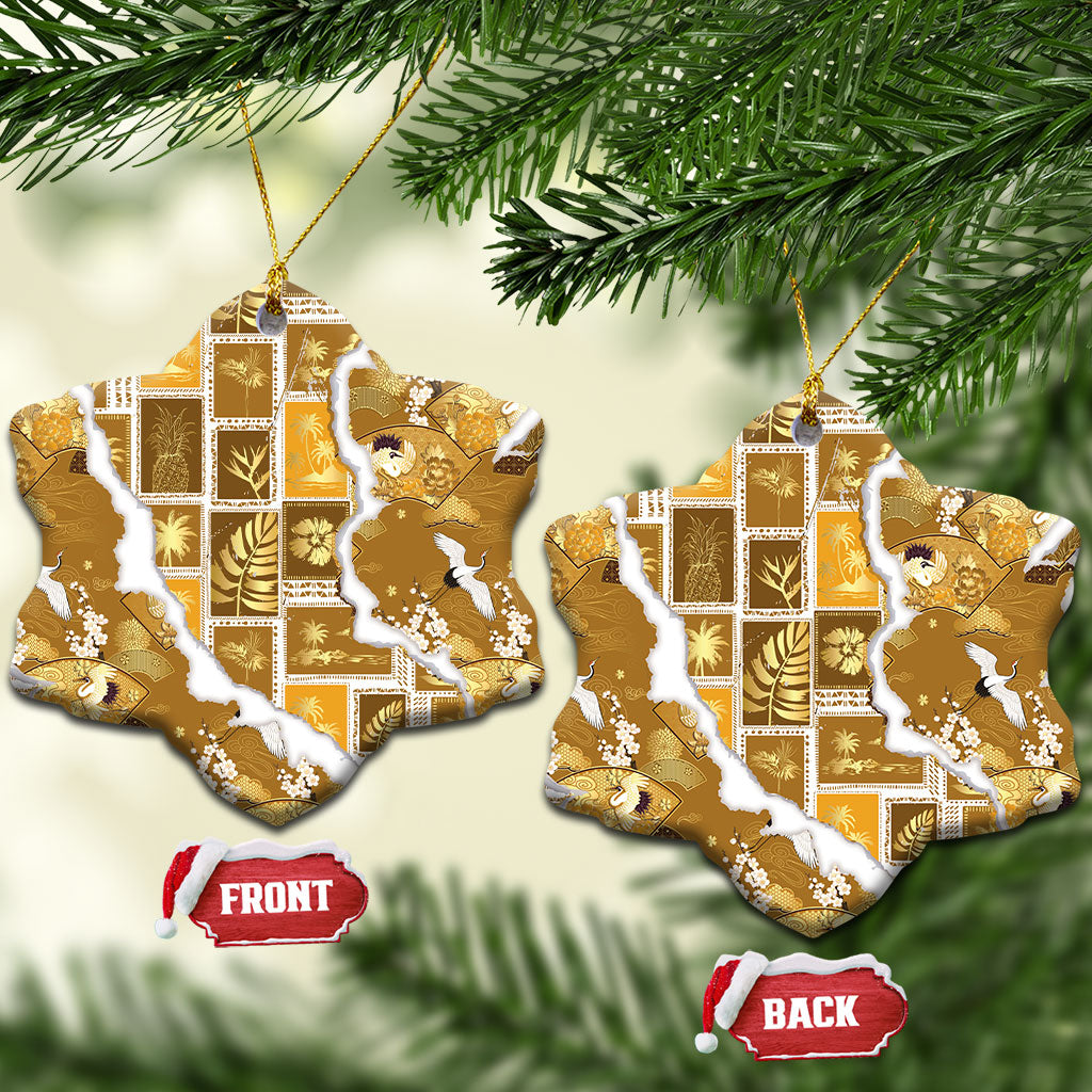 Hawaii Japanese Culture Gold Ceramic Ornament Spring Cranes Aloha Pattern LT01 Snow Flake Gold - Polynesian Pride
