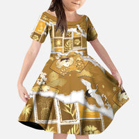 Hawaii Japanese Culture Gold Family Matching Mermaid Dress and Hawaiian Shirt Spring Cranes Aloha Pattern LT01 Daughter's Dress Gold - Polynesian Pride