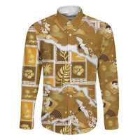 Hawaii Japanese Culture Gold Family Matching Off The Shoulder Long Sleeve Dress and Hawaiian Shirt Spring Cranes Aloha Pattern LT01 Dad's Shirt - Long Sleeve Gold - Polynesian Pride