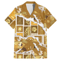 Hawaii Japanese Culture Gold Family Matching Off Shoulder Maxi Dress and Hawaiian Shirt Spring Cranes Aloha Pattern