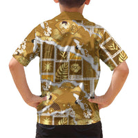 Hawaii Japanese Culture Gold Family Matching Off Shoulder Short Dress and Hawaiian Shirt Spring Cranes Aloha Pattern LT01 - Polynesian Pride