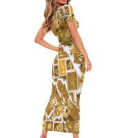 Hawaii Japanese Culture Gold Family Matching Short Sleeve Bodycon Dress and Hawaiian Shirt Spring Cranes Aloha Pattern LT01 - Polynesian Pride