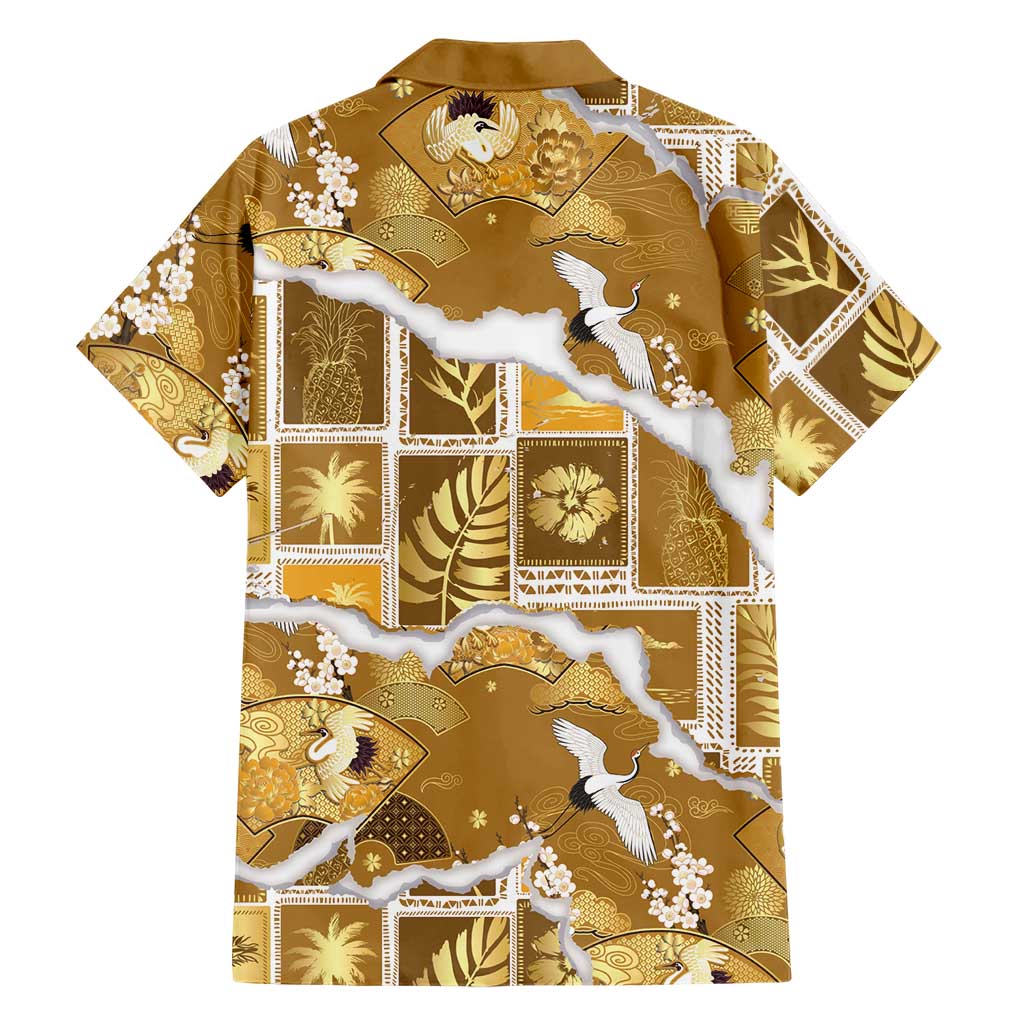 Hawaii Japanese Culture Gold Family Matching Summer Maxi Dress and Hawaiian Shirt Spring Cranes Aloha Pattern