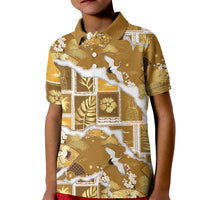 Hawaii Japanese Culture Gold Kid Polo Shirt Spring Cranes Aloha Pattern