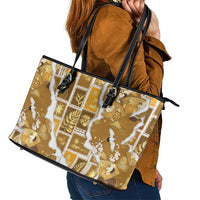 Hawaii Japanese Culture Gold Leather Tote Bag Spring Cranes Aloha Pattern