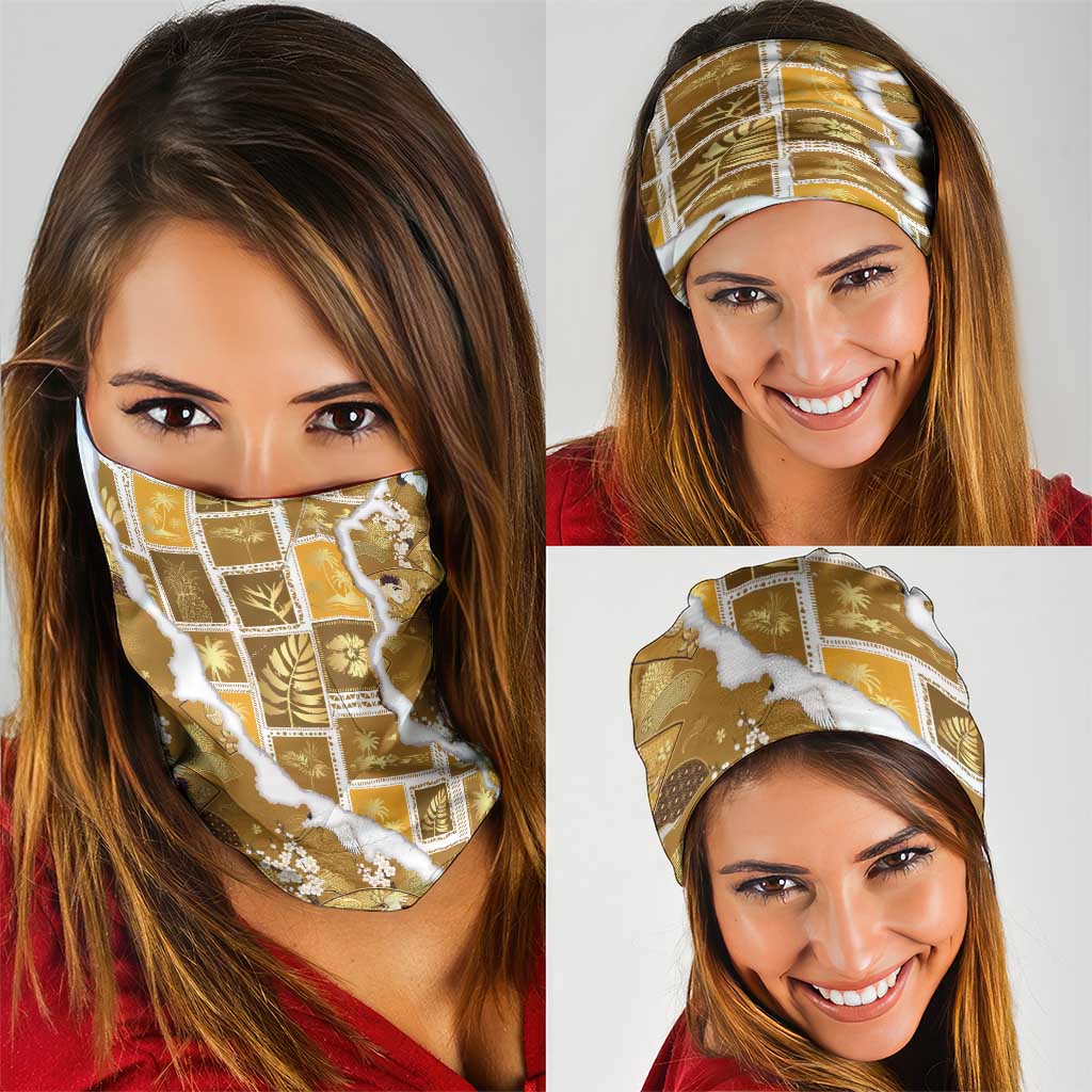 Hawaii Japanese Culture Gold Neck Gaiter Spring Cranes Aloha Pattern