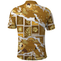 Hawaii Japanese Culture Gold Polo Shirt Spring Cranes Aloha Pattern