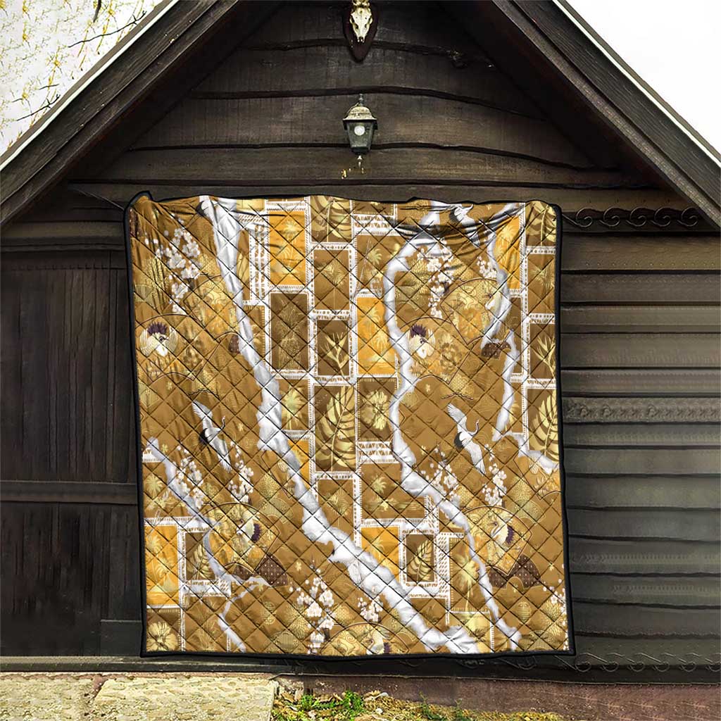 Hawaii Japanese Culture Gold Quilt Spring Cranes Aloha Pattern