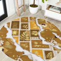 Hawaii Japanese Culture Gold Round Carpet Spring Cranes Aloha Pattern