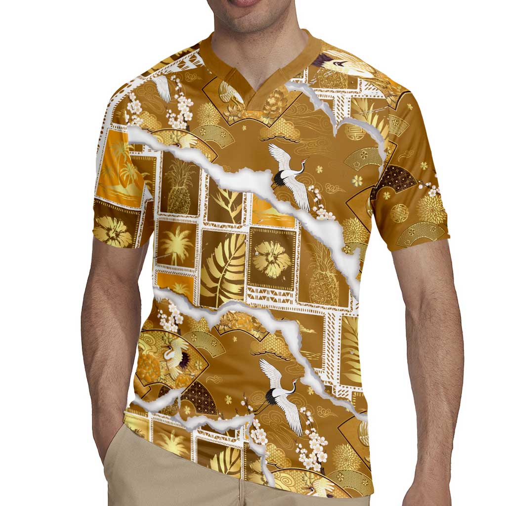 Hawaii Japanese Culture Gold Rugby Jersey Spring Cranes Aloha Pattern