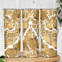 Hawaii Japanese Culture Gold Skinny Tumbler Spring Cranes Aloha Pattern
