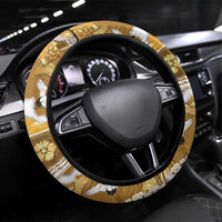 Hawaii Japanese Culture Gold Steering Wheel Cover Spring Cranes Aloha Pattern