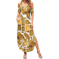 Hawaii Japanese Culture Gold Summer Maxi Dress Spring Cranes Aloha Pattern