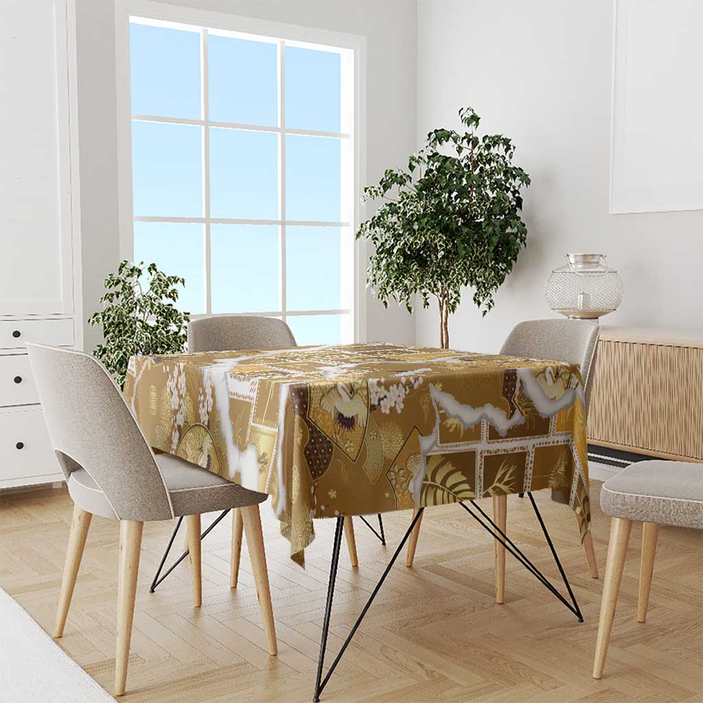 Hawaii Japanese Culture Gold Tablecloth Spring Cranes Aloha Pattern