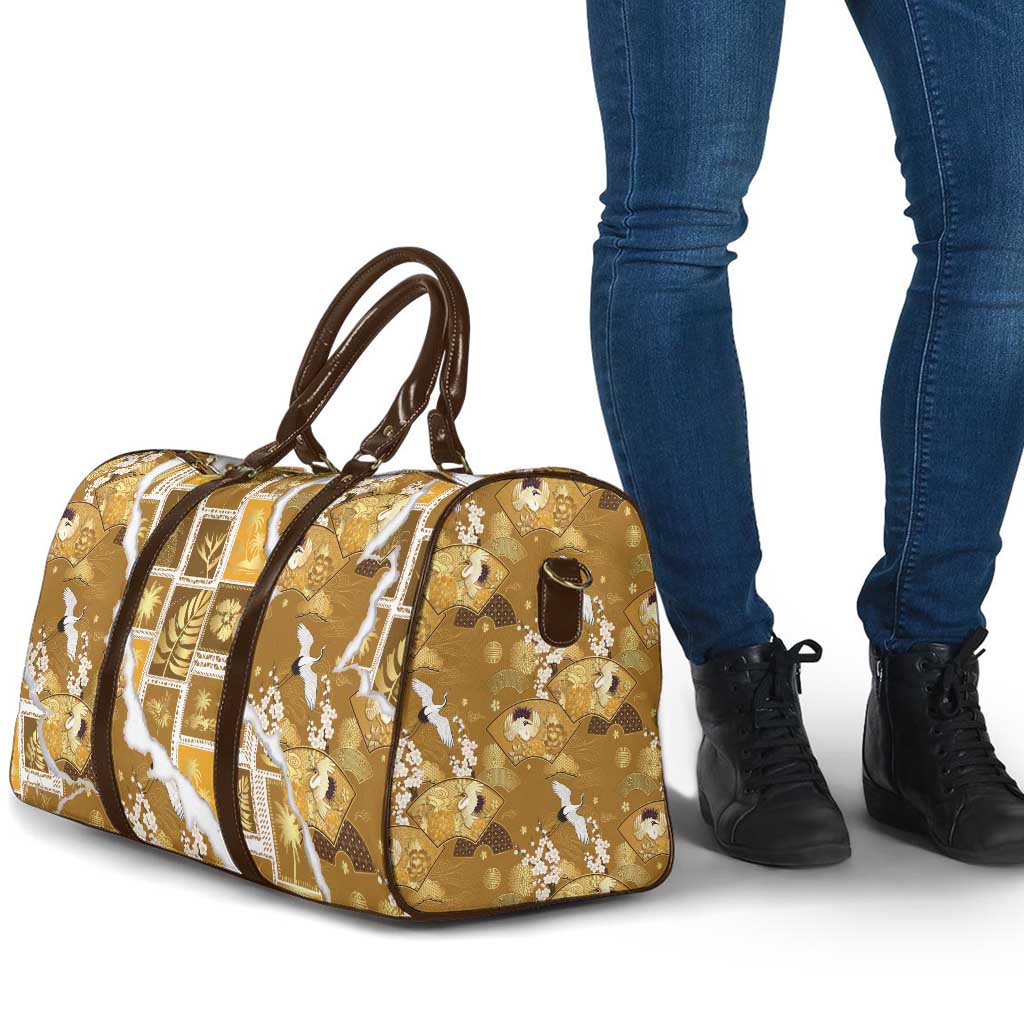 Hawaii Japanese Culture Gold Travel Bag Spring Cranes Aloha Pattern