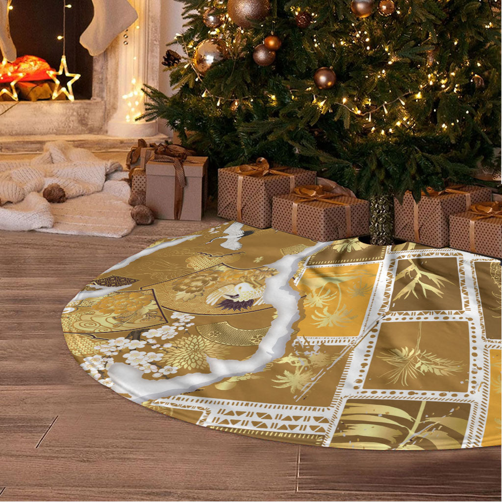 Hawaii Japanese Culture Gold Tree Skirt Spring Cranes Aloha Pattern LT01 - Polynesian Pride