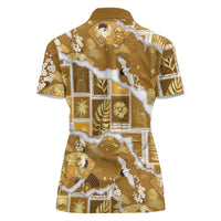 Hawaii Japanese Culture Gold Women Polo Shirt Spring Cranes Aloha Pattern