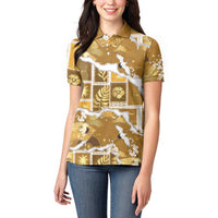 Hawaii Japanese Culture Gold Women Polo Shirt Spring Cranes Aloha Pattern