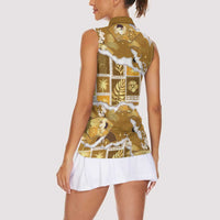 Hawaii Japanese Culture Gold Women Sleeveless Polo Shirt Spring Cranes Aloha Pattern