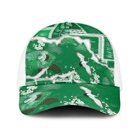Hawaii Japanese Culture Green Baseball Net Cap Spring Cranes Aloha Pattern