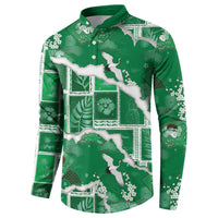 Hawaii Japanese Culture Green Button Sweatshirt Spring Cranes Aloha Pattern