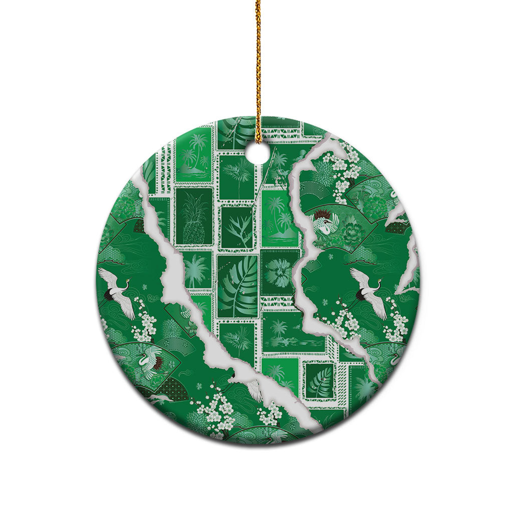 Hawaii Japanese Culture Green Ceramic Ornament Spring Cranes Aloha Pattern LT01 - Polynesian Pride