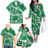 Hawaii Japanese Culture Green Family Matching Off The Shoulder Long Sleeve Dress and Hawaiian Shirt Spring Cranes Aloha Pattern LT01 - Polynesian Pride
