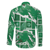 Hawaii Japanese Culture Green Family Matching Off The Shoulder Long Sleeve Dress and Hawaiian Shirt Spring Cranes Aloha Pattern LT01 - Polynesian Pride