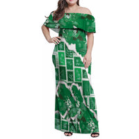Hawaii Japanese Culture Green Family Matching Off Shoulder Maxi Dress and Hawaiian Shirt Spring Cranes Aloha Pattern