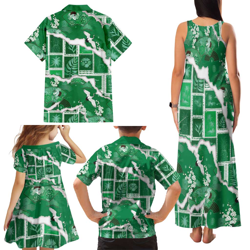 Hawaii Japanese Culture Green Family Matching Tank Maxi Dress and Hawaiian Shirt Spring Cranes Aloha Pattern LT01 - Polynesian Pride