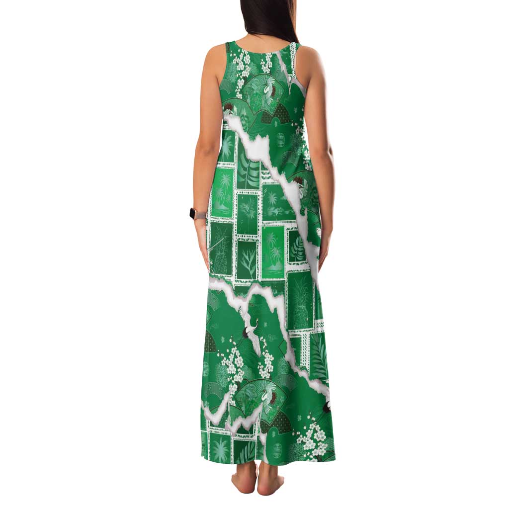 Hawaii Japanese Culture Green Family Matching Tank Maxi Dress and Hawaiian Shirt Spring Cranes Aloha Pattern LT01 - Polynesian Pride