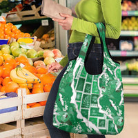 Hawaii Japanese Culture Green Grocery Bag Spring Cranes Aloha Pattern