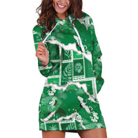 Hawaii Japanese Culture Green Hoodie Dress Spring Cranes Aloha Pattern