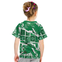 Hawaii Japanese Culture Green Kid T Shirt Spring Cranes Aloha Pattern