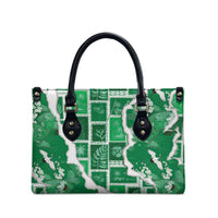 Hawaii Japanese Culture Green Leather Bag Spring Cranes Aloha Pattern